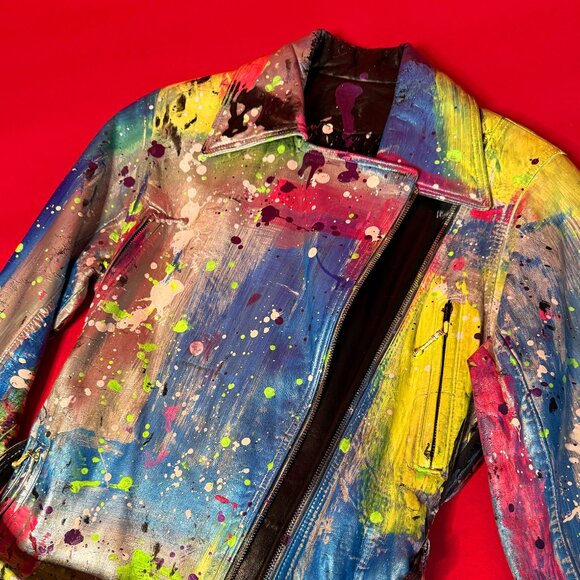 Upcycled Unique Abstract Leather Jacket – Festival & Street Style Fashion - Picture 5 of 12